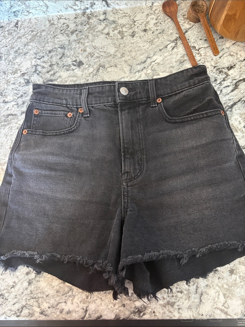 American Eagle Outfitters Black High-Rise Frayed Hem Denim Shorts